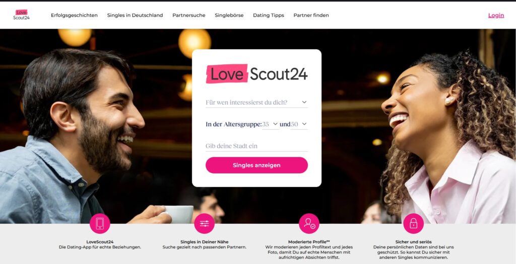 LoveScout24 Startseite mit Singlesuche